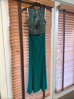 Tiffany Designs Emerald Green Beaded Two Piece Prom Dress